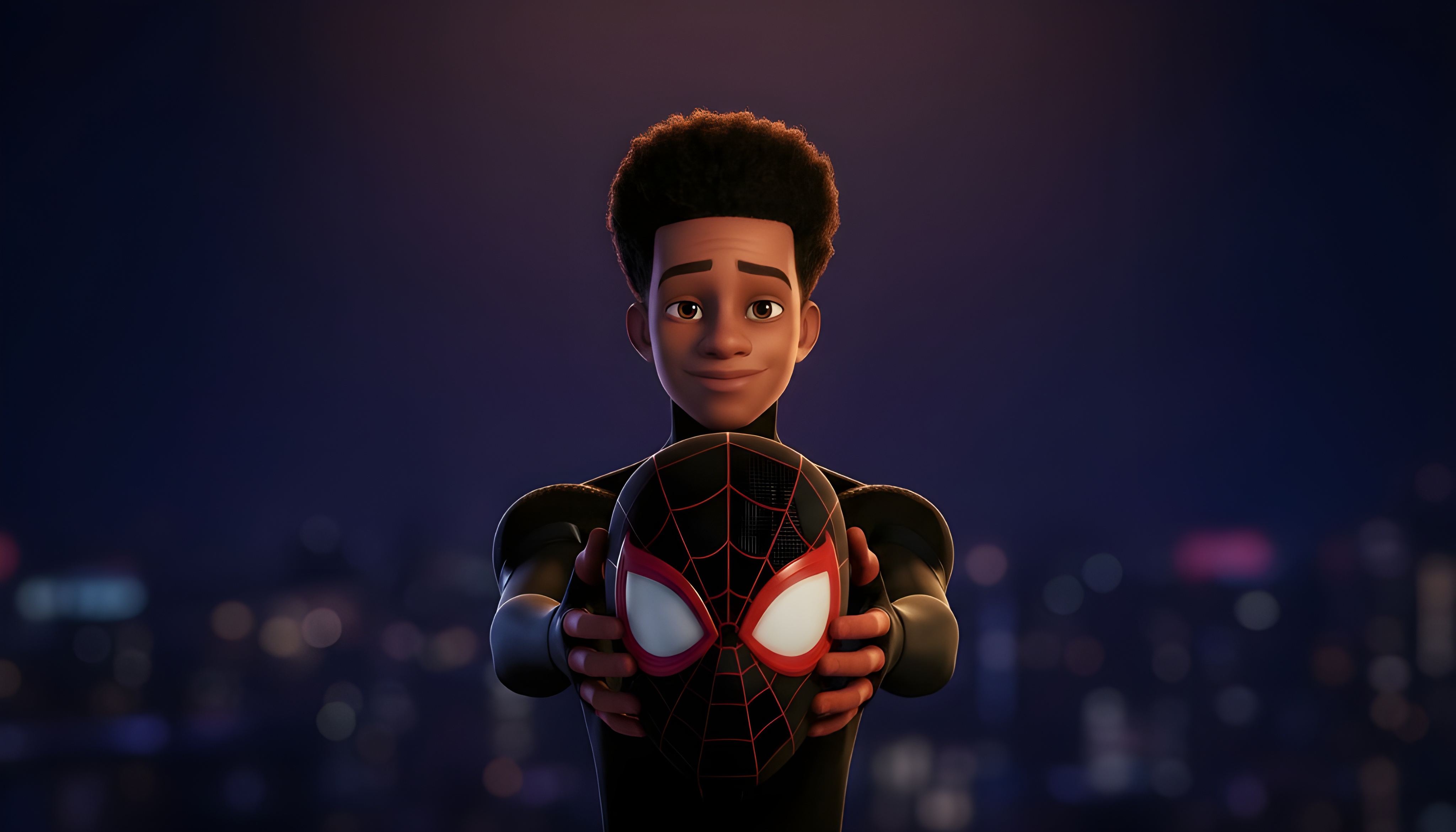 Miles holding out mask